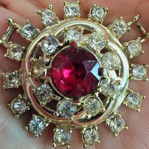 Stunning #1930s Era #Art Deco Unsigned #Brooch Red Cntr Stone, Rhinestone Border